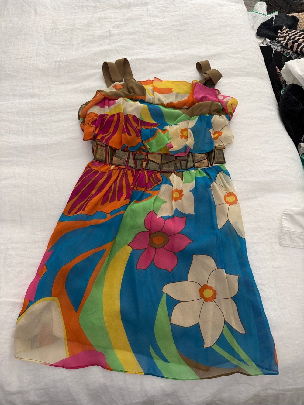 Tibi Bright Multi Floral Sundress with Brown Accents